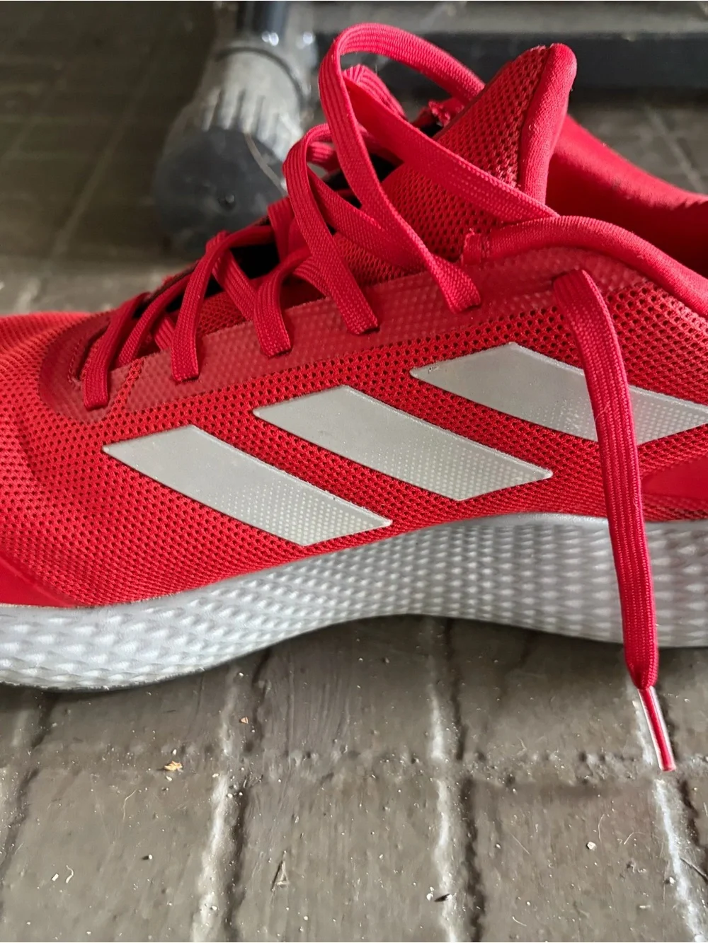 adidas Red Mesh Running Shoes with White Three Stripes